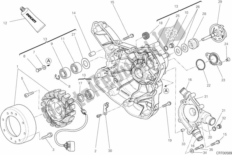 All parts for the Water Pump-altr-side Crnkcse Cover of the Ducati Diavel USA 1200 2013